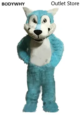 Blue Red Long Fur Husky Wolf Dog Mascot Costume Cosplay Outfit Party Fursuit • $693.88