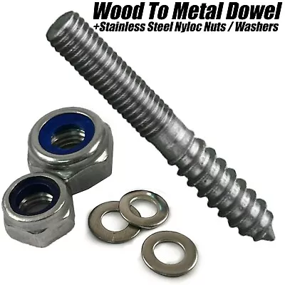 M6 Furniture Fixing Wood To Metal Dowels Hanger Bolts + Nyloc Nuts / Washers • £2.26