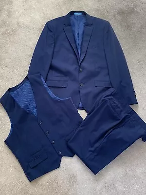 Slaters 165 Blue Slim Fit 3 Piece Suit - Jacket & Waistcoat 40S Trousers 34S • £20