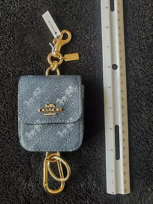 COACH Multi Attachments Case Bag Charm Blue Horse & Carriage Leather Canvas NWT • $145.58