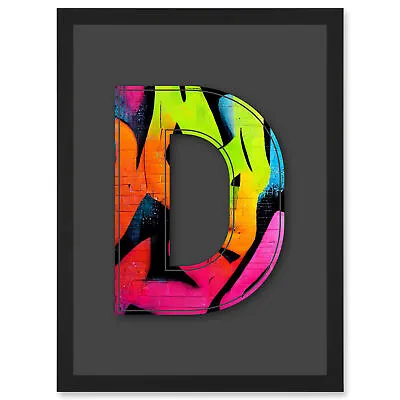 $32.99 • Buy Letter D Fluorescent Abstract Graffiti Alphabet Initial Framed A4 Wall Art Print