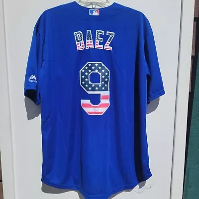 Majestic Chicago Cubs Jersey #9 Baez Blue Jersey Cool Base Red White Blue Large • $15.99