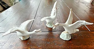 Retired Lladro  Taking Flight Geese Porcelain  Figurines (1263'64'65) Lot Of 3 • $55