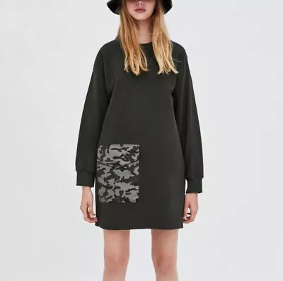 ZARA TRAFALUC Camo Pocket Sweatshirt Dress Womens Small S • $39.60