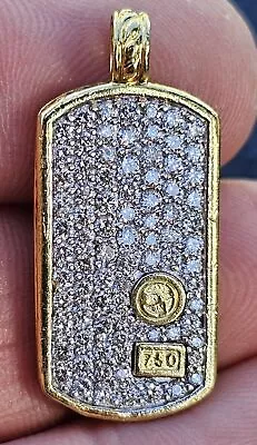 David Yurman Dog Tag Pendant Pave Diamond 18k Gold 25mm ~1  Rare Vintage • $4645.35