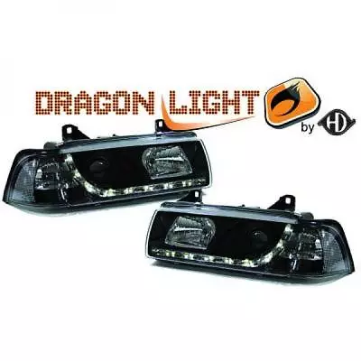 LHD Phares Projecteur Paire LED Dragon Transparent Noir Pour BMW E36 Poche 90-99 • $407.42