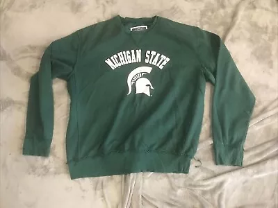 Michigan State Spartans Crew Neck Raw Edge Green Sweatshirt By Colosseum • $25.99