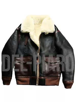 Men's Bomber Pilot Genuine Leather Coat Thermal Shearling Fur Sheepskin Jacket • $198.99