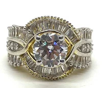 Golden Cluster CZ Men Sterling Silver 925 Ring Round Band Vintage Size 7 • $66