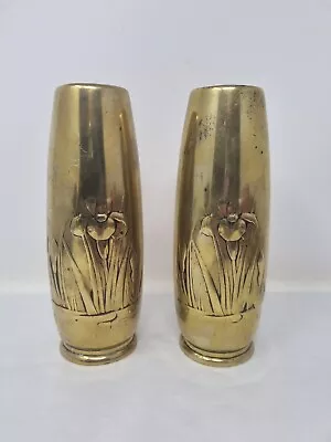 Pair Of Japanese Early 20th Century Bronze Iris Relief Vases As Found • £14.99