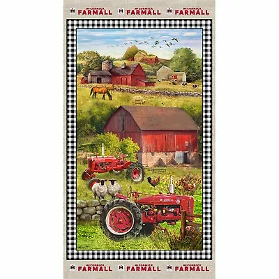 Farmall Tractor Red Barn Horse Scenic Cotton Fabric Print Concepts 24  Panel • $9.45
