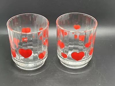 Set Of 2 VINTAGE Heart Low Ball Drinking Glasses Valentine’s Day 3.5” • $11.90