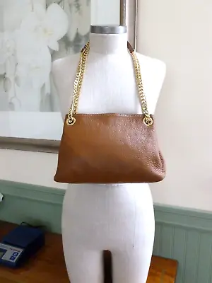 MICHAEL KORS Shoulder Handbag Tote Pebbled Leather Gold Chain StrapMedium Saddle • $49.99