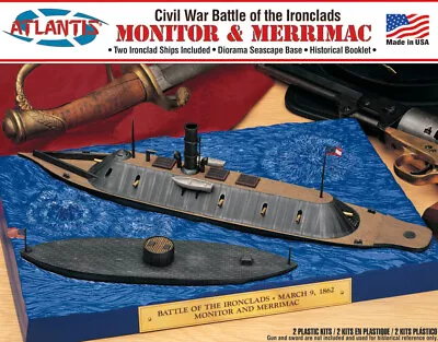 Atlantis Monitor And Merrimac With Seascape Base Ship Model Kit Set 77257 • $22.49