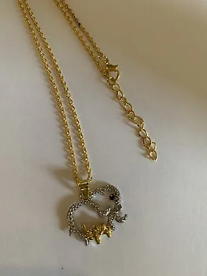 Charm SILVER Mom & GOLD Baby Elephants Crystal Chain Pendant Necklace-N7000 • $9.74