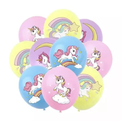 Unicorn X10 Latex Balloons Printed Kids Birthday Party Girls • £5.79