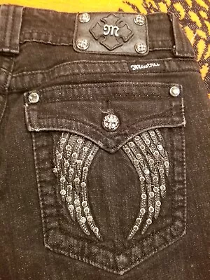 Miss Me Jeans Black Skinny Angel Wing Bling Envelope Pockets Sz 32 • $59.99