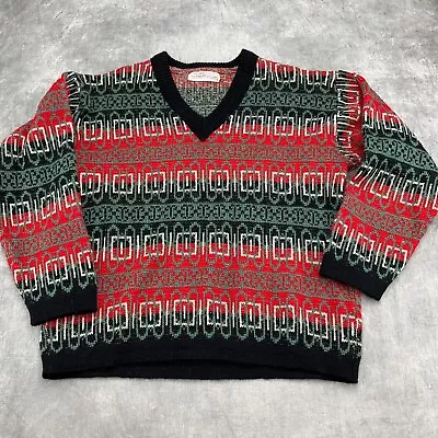 Sigmund Ruud Exports Sweater Men Large Red Black Green Wool Ski Norway 50s VTG • $79.97