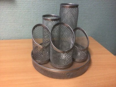 £5 • Buy Osco Silver 5 Pen Pot Desk Tidy. Brand New Metal Mesh Desk Organiser