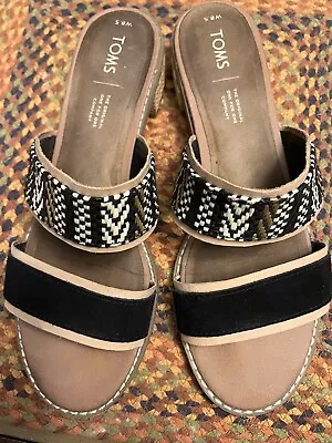 TOMS Mariposa Black Suede Geometric Woven 1  Slides Sandals Womens Sz 8.5 W • $20