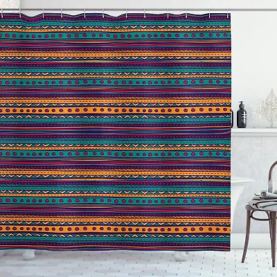 $41.99 • Buy Striped Shower Curtain Retro Tribal Aztec Art Print For Bathroom