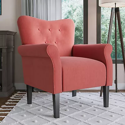 Modern Living Room Accent High Back Chair Cushion Seat Armrest W/ Wood Leg Brick • $209.95