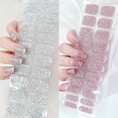 Women Semi Cured Gel Nail Stickers UV Lamp Required Gel Full Cover Wraps Glitter • $9.09