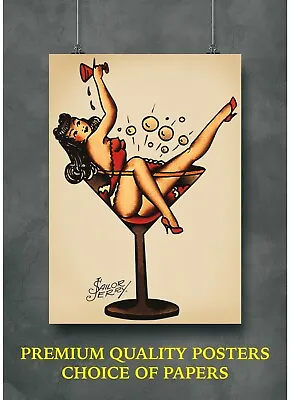 Sailor Jerry Cocktail Pin Up Tattoo Large Poster Art Print Gift A0 A1 A2 A3 MaxI • £29.87