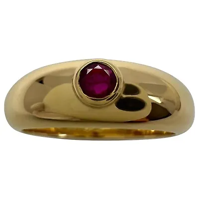 Vintage Cartier Round Cut Red Ruby 18k Yellow Gold Signet Style Domed Ring US5.5 • $3421.15