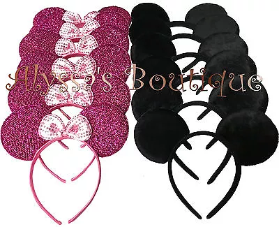 Minnie Mickey Mouse Ears Headbands 12 Pcs Black Dark Pink Birthday Party Costume • $14.99