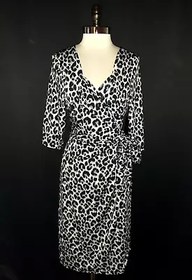 NEW KIYONNA Plus Size 2X Wrap Dress Black Grey Leopard Animal Print Stretch Knit • $49.99