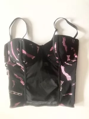 Moschino Designer Black & Pink Basque Underwired Light Padding Size 16 • £48