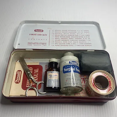 Vintage REXALL First-Aid Kit In Tin With Contents • $22.99
