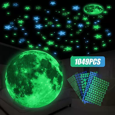 1049 Glow In The Dark Wall Sticker Stars Moon Luminous Kid Bedroom Ceiling Decal • $11.98