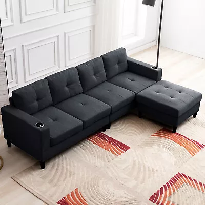 Convertible Sectional Sofa With 2 Cup Holders 4 Seat L-Shaped Sofa Couches • $499.99