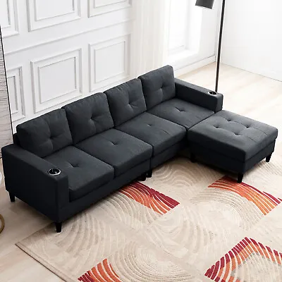 Reversible Sectional Sofa With 2 Cup Holders 4 Seat L-Shaped Sofa Couches • $499.99