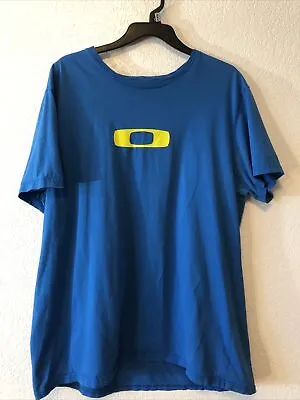 Blue Oakley Tee Shirt With Neon Logo Size XXL Gym Workout Casual All Cotton • $10.62