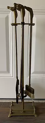 Vintage 1950s Equestrian Solid Bronze Horse Head Handle 5 Pc Fireplace Set Stand • $140