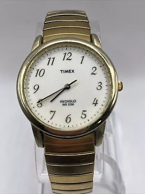 Timex Indiglo Men's Quartz Watch Gold Stretch Band 35mm Case- New Battery • $11.05