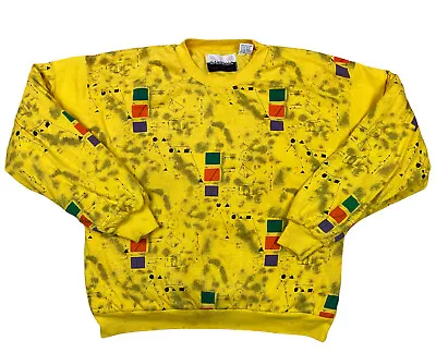 Vintage 80s Gabrielle New York Yellow Geometric Math Geometry Large Sweater • $34.99