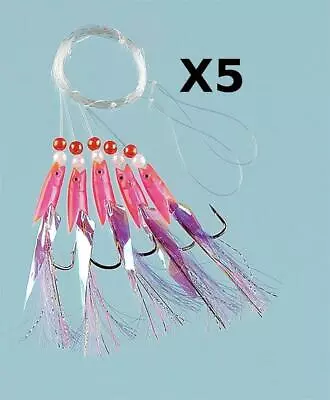 5 Packs Hokki Feather Rig 5 Hook Size 5/0 Fishing Cod Bass Mackerel Daylite • £6.99