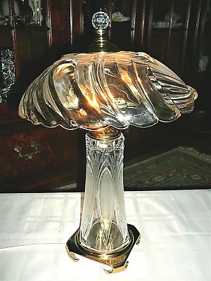 Boudoir/Parlor Heavy Glass Thick Scalloped CRYSTAL Base & Shade TABLE LAMP 20 /h • $222