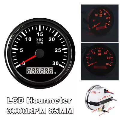 $43.58 • Buy Car SUV 85mm Round Digital Tachometer 3000RPM Hourmeter REV Counter Tacho Meter