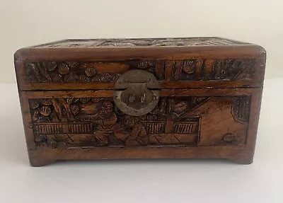 Old Chinese Carved Floral Camphor Trunk Timber Jewellery Box  Wooden Tea Chest • $89