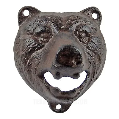 Brown Bear Head Beer Bottle Opener Cast Iron Wall Mounted Cabin Lodge Bar Decor • $10.95