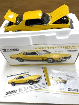 $275 • Buy Classic Carlectables 1:18 Model Holden HJ GTX Monaro Coupe COA 181/630 Yellow