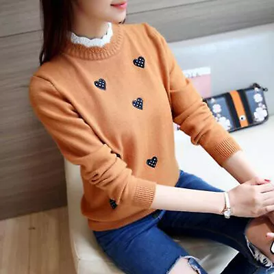 Casual Sweater Korean Style Anti-freeze Autumn Winter Embroidery Heart Lace • $32.89