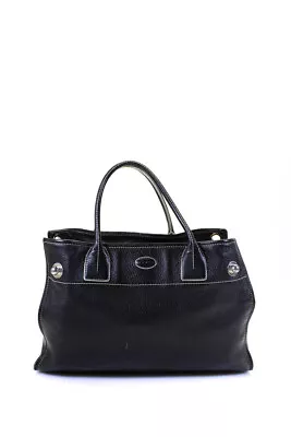 Tods Womens Double Handle Turnlock Grain Leather Shoulder Handbag Black • $169.99
