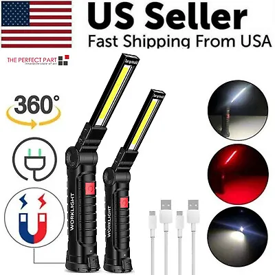 Rechargeable LED COB Work Light Mechanic Flashlight Lamp Magnetic Base Bright • $14.39