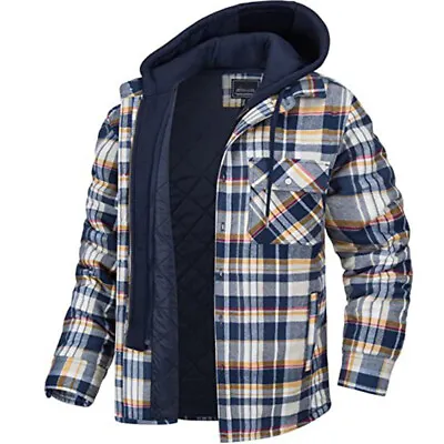 Mens Heavyweight Flannel Zip Up Jacket Outwear Fleece Lined Plaid Sherpa Hoodie • $43.39